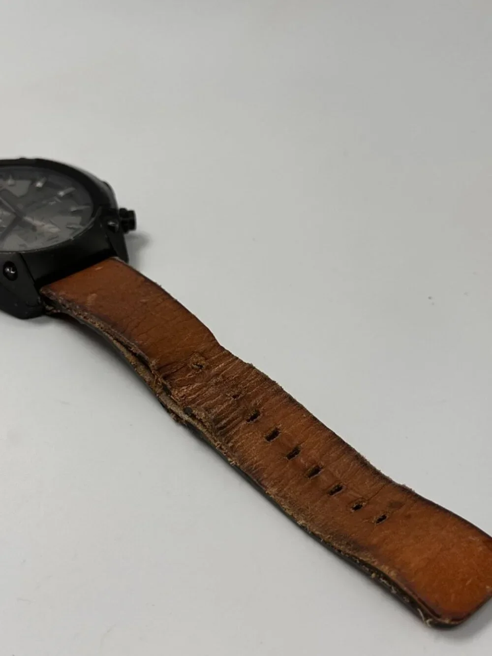 Diesel Overflow Chronograph Watch Mens Black Dial 50MM Brown Band New Battery